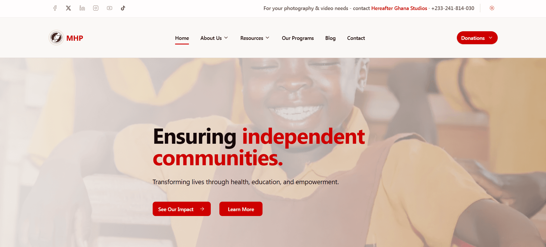 Hereafter Ghana: Nonprofit Website, Donations & Admin CMS screenshot 1